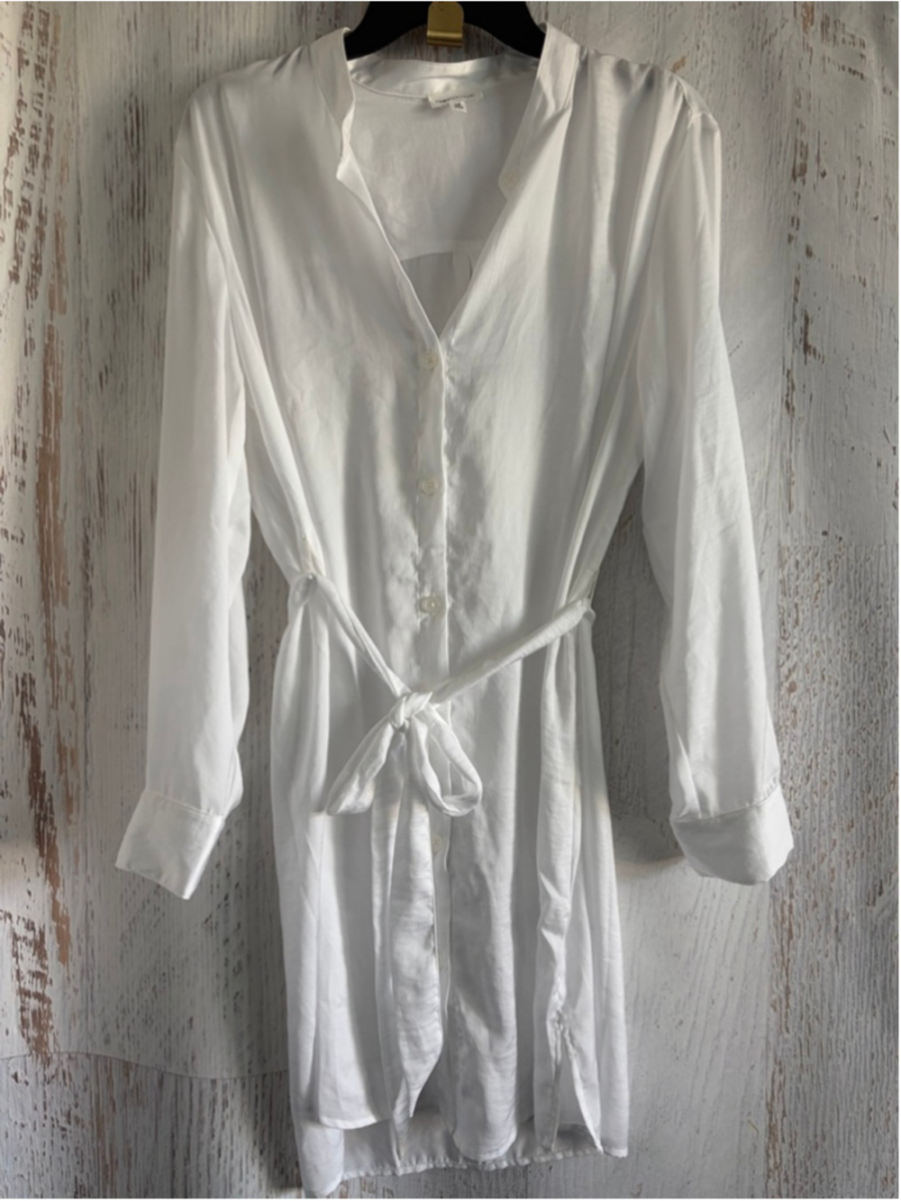 Women's Summersalt White Long Sleeve Shirt Dress with Belt, Size L